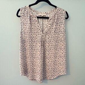 LOFT Blue Pink Floral Sleeveless Blouse | Size Medium | Lightweight V-Neck Top